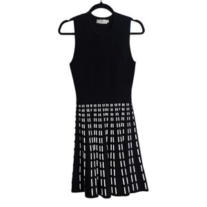 A.L.C. Black Sleeveless Crewneck Fit And Flare Dress In Black and White Size Med
